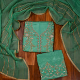 Organza Sea Green Unstitched Suit